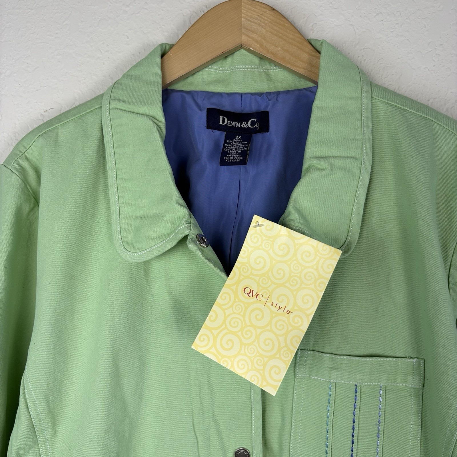 90s Denim & Co 3x Chore Shacket Shirt Jacket Green Coastal Pastel Cottagecore — image 5 of 7